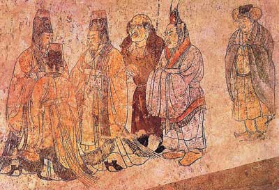 章怀太子墓中壁画，胡服、汉服者并立